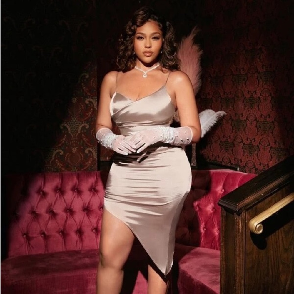 Golden silk Jordyn Woods X Shein dress